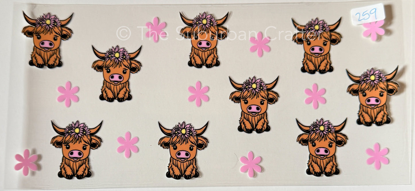 UV DTF Cow pink flowers