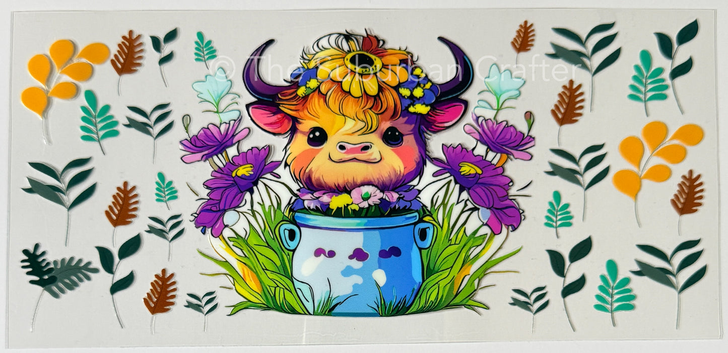 UV DTF Cow in pot