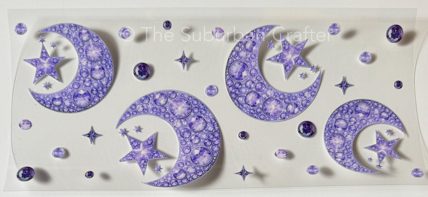 UV DTF Celestial moon and stars purple