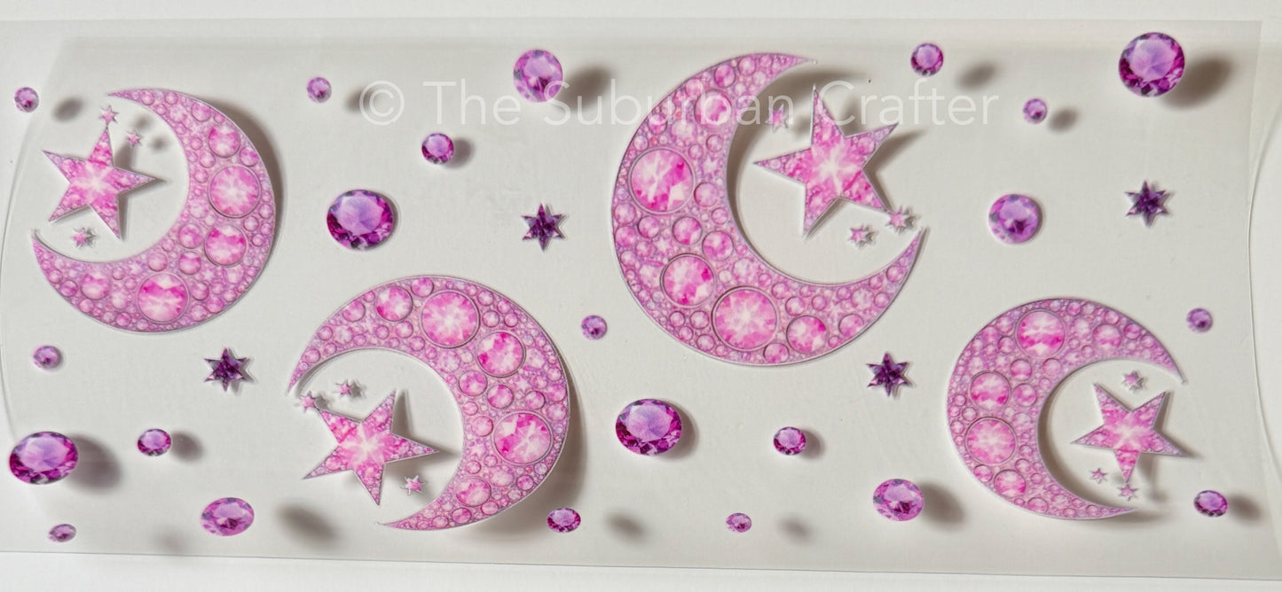 UV DTF Celestial moon and stars pink