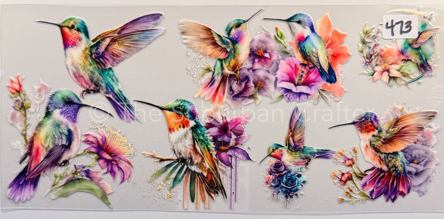 UV DTF Hummingbirds and flowers