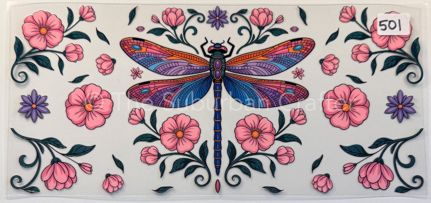 UV DTF Dragonfly and flowers