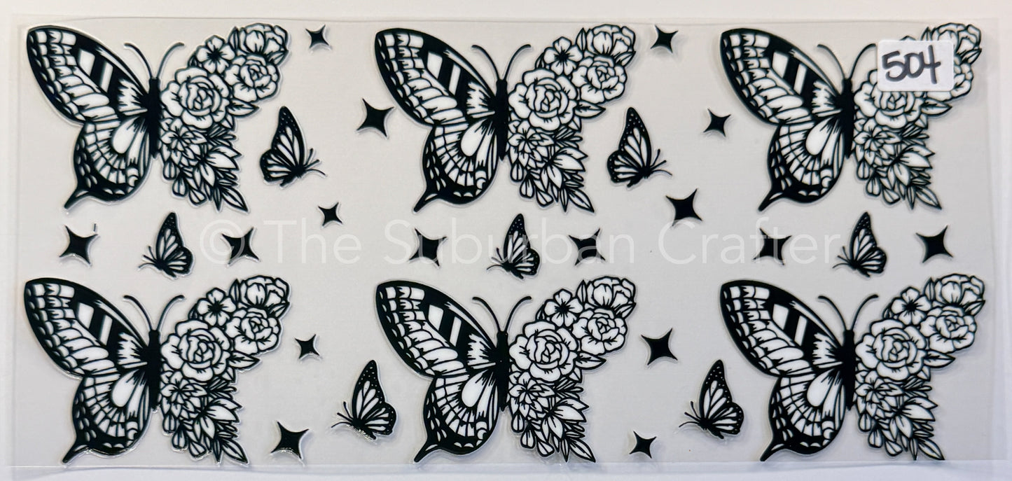 UV DTF Black and white butterflies
