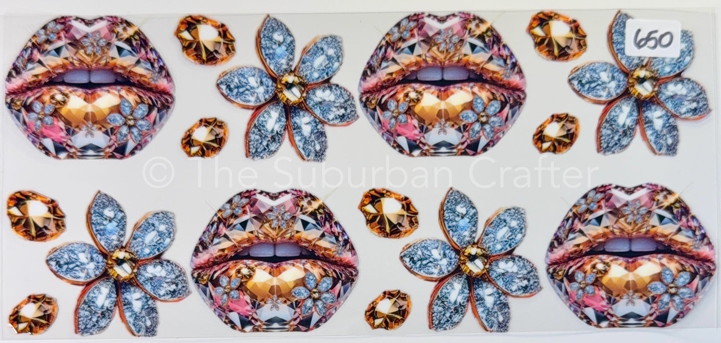 UV DTF Blingy lips with gems