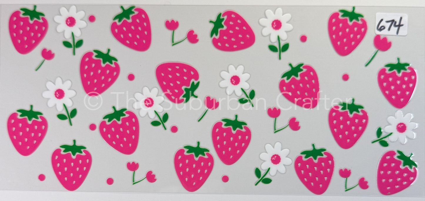 UV DTF Pink strawberries and flowers