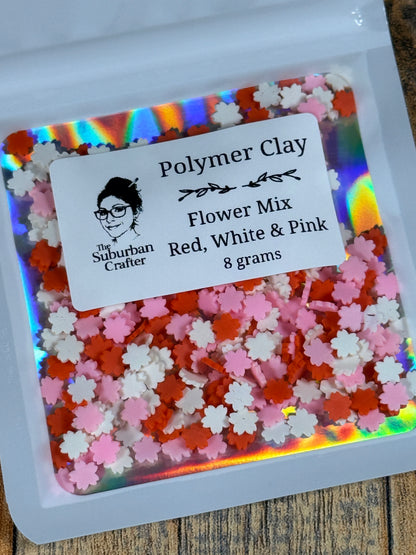 Polymer Clay Flower Mix Red, White & Pink