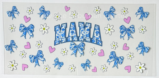 UV DTF Mama blue bow