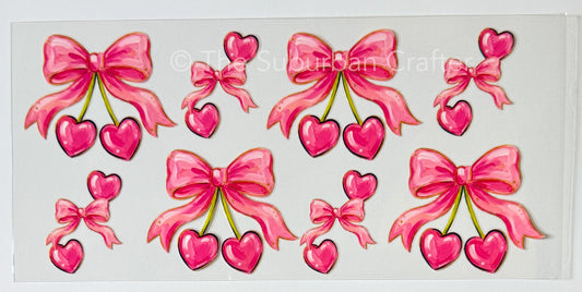 UV DTF Cherry heart bows