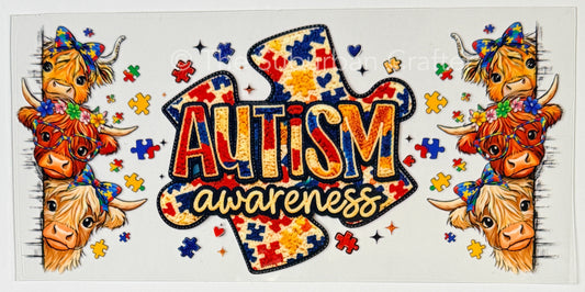 UV DTF Autism awareness cows