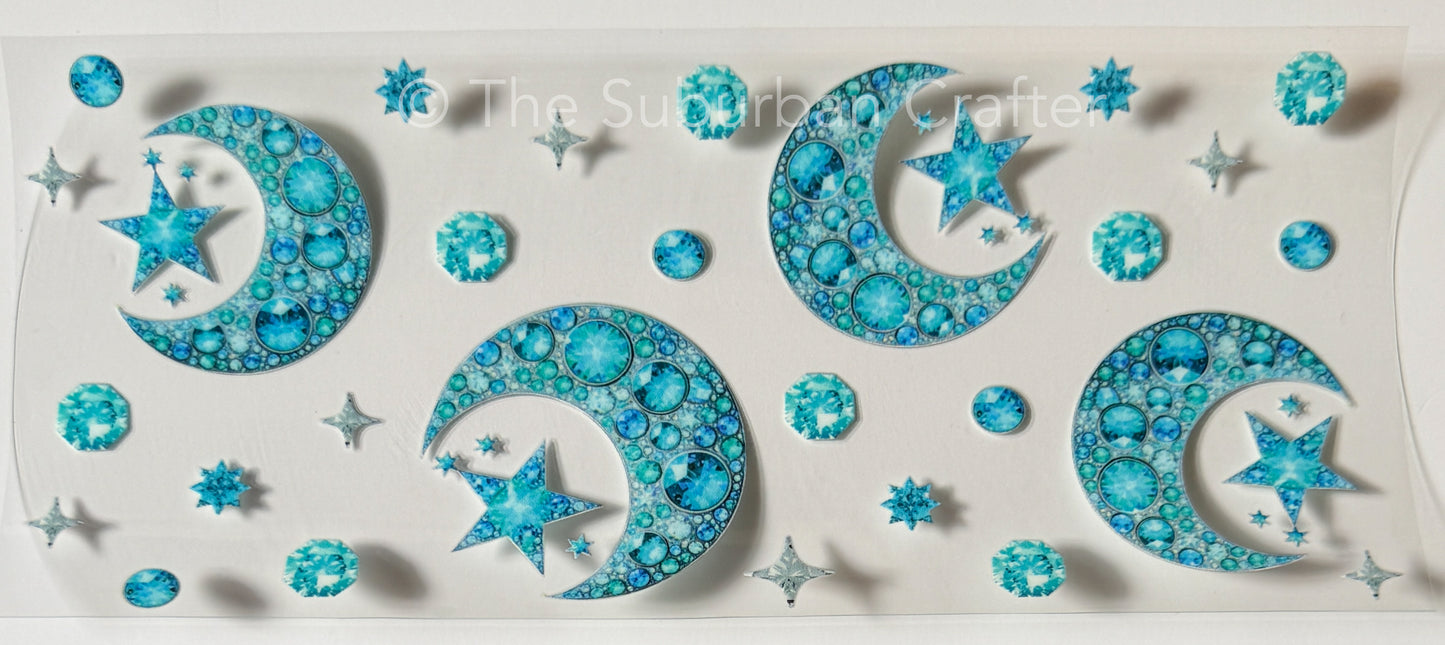 UV DTF Celestial moon and stars teal
