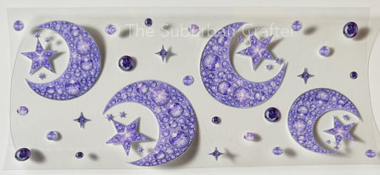 UV DTF Celestial moon and stars purple