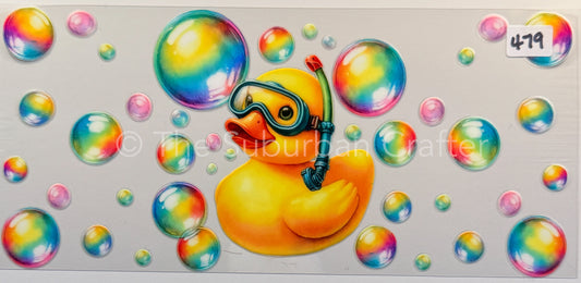 UV DTF Duck in goggles with bubbles
