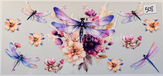 UV DTF Purple dragonflies and flowers