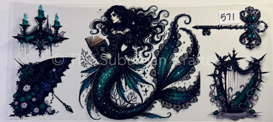 UV DTF Dark mermaid with green