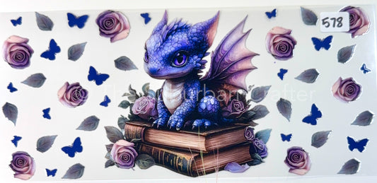 UV DTF Purple dragon on books