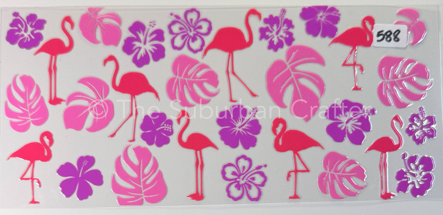 UV DTF Hibiscus and flamingos