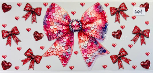 UV DTF Sequence bow and red hearts