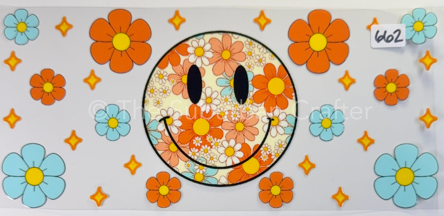 UV DTF Happy face and flowers