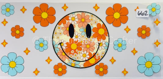 UV DTF Happy face and flowers
