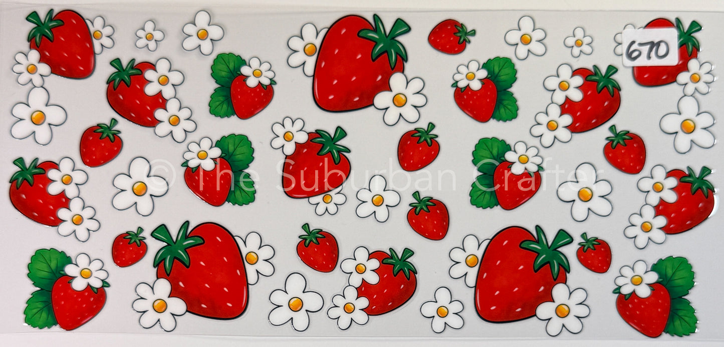 UV DTF Strawberries with flowers